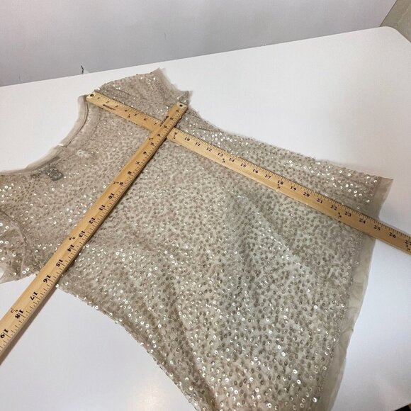 INC International Concepts Womens Sequins Mesh Blouse Gold M Short Sleeve - Picture 6 of 6